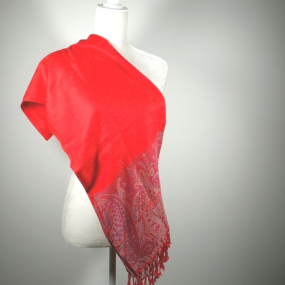 Mansali 100% Pashima Large Red Paisley Shawl